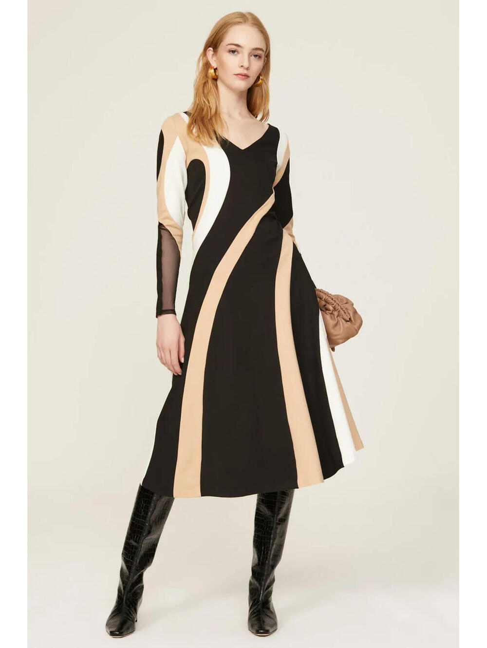 Donna Karan New York Spiral Blocked Flare Dress Size 10